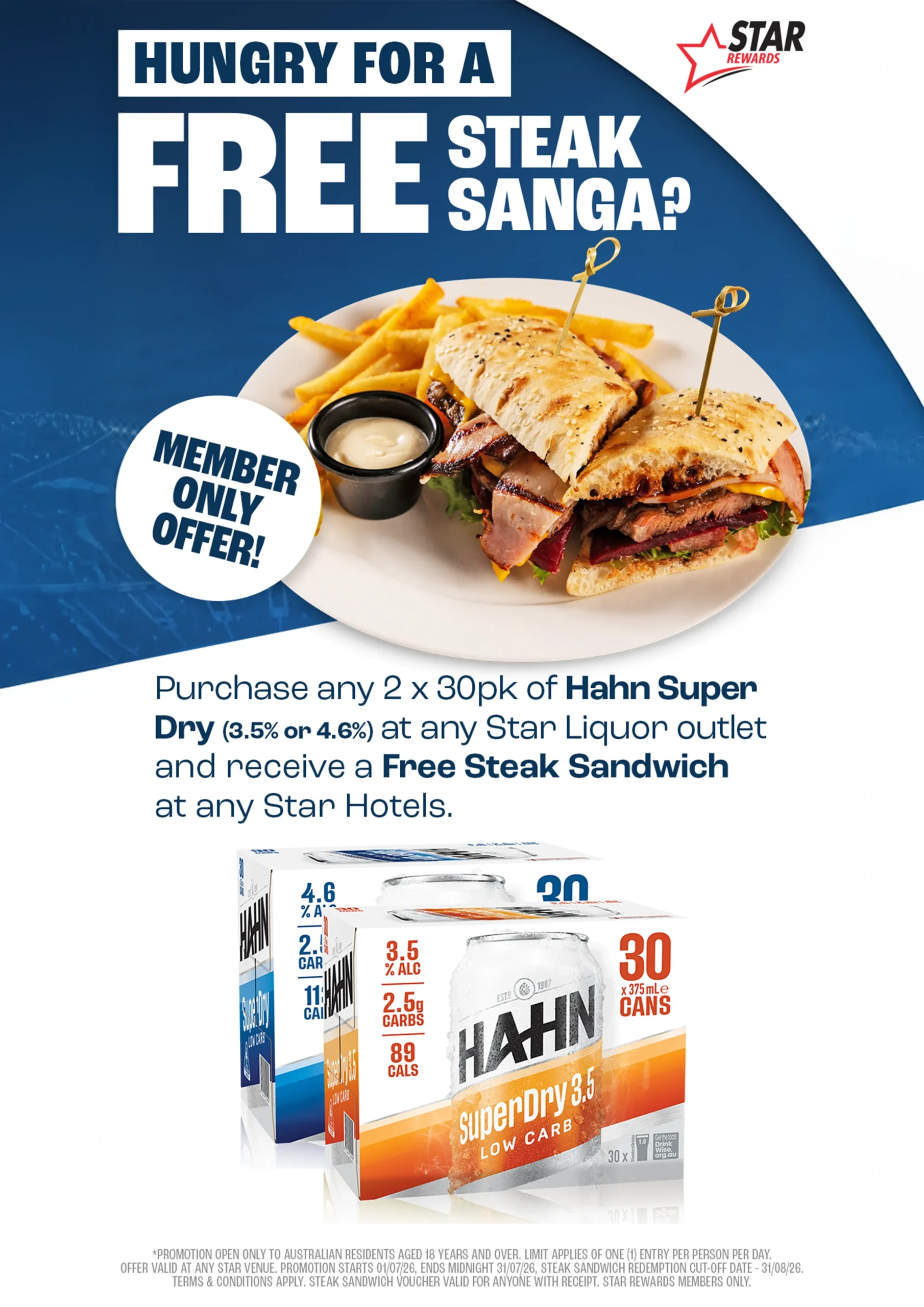 Star Rewards steak sandwich promo with Star Liquor for members this July.